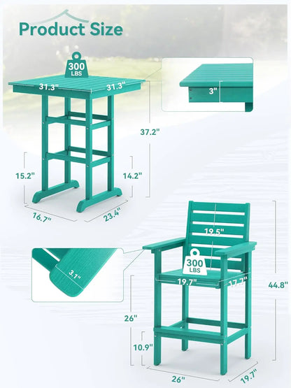 3-Piece HDPE Weather-Resistant Bar Height Patio Set with Pub Table & Chairs