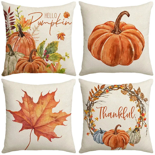 Cozy Autumn Pumpkin & Maple Leaf Pillow Cover – Fall Festive Decor