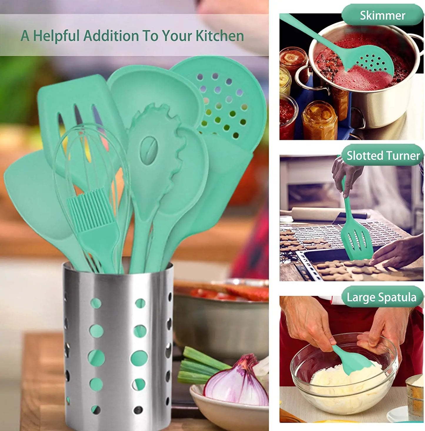 Complete, Durable, and Safe Silicone Kitchen Cooking Utensils Set