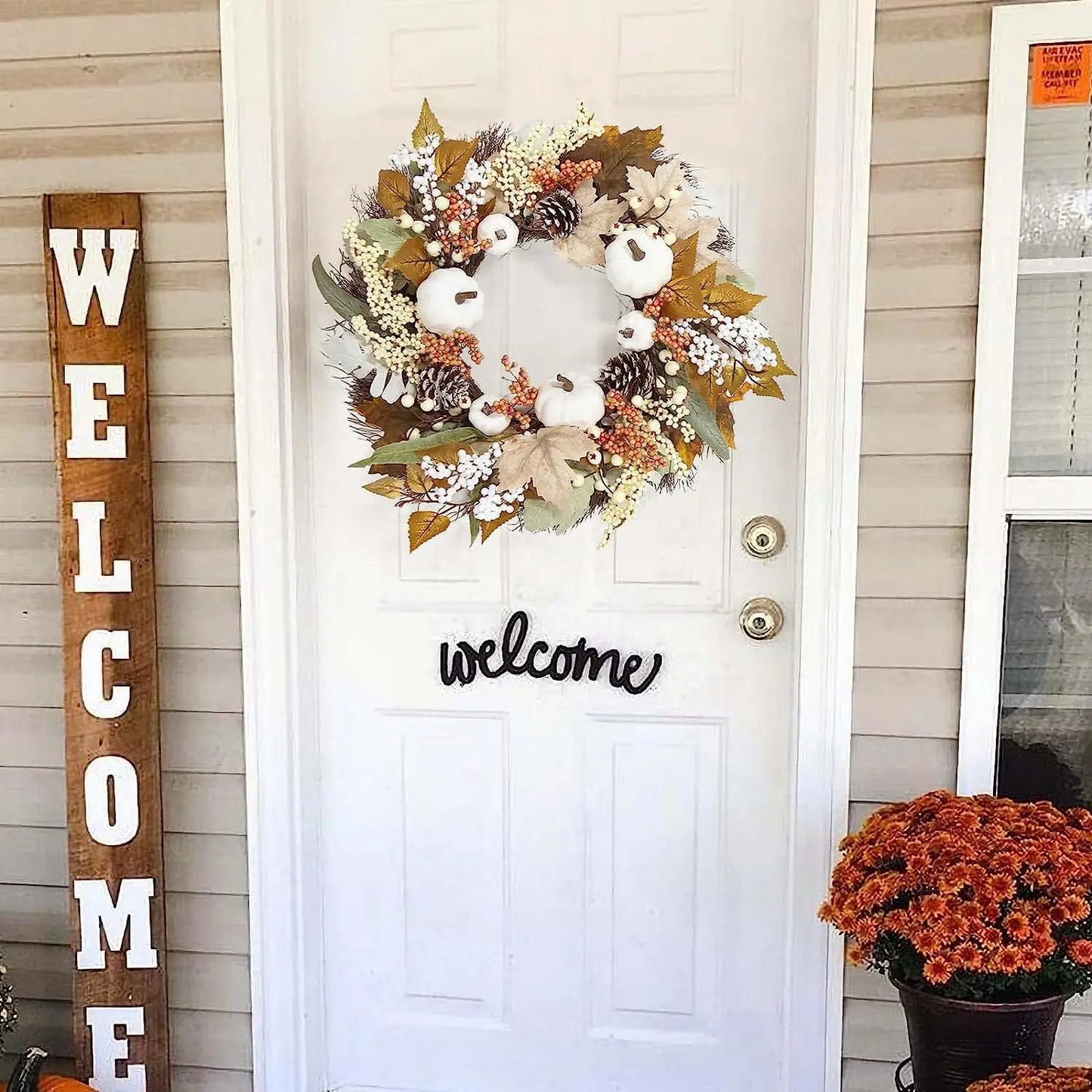 Elegant Autumn White Pumpkin Wreath