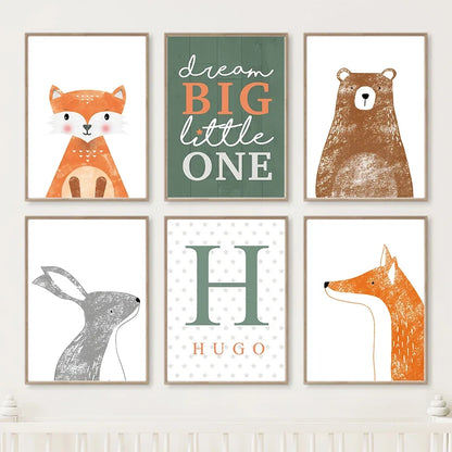 Bear, Fox, and Rabbit Boho Nursery Wall Art – Whimsical Charm for Your Little One’s Room