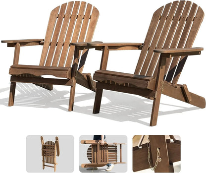 Outdoor Wooden Folding Adirondack Chair Set of 2 – Eucalyptus Wood for Patio, Garden, Backyard