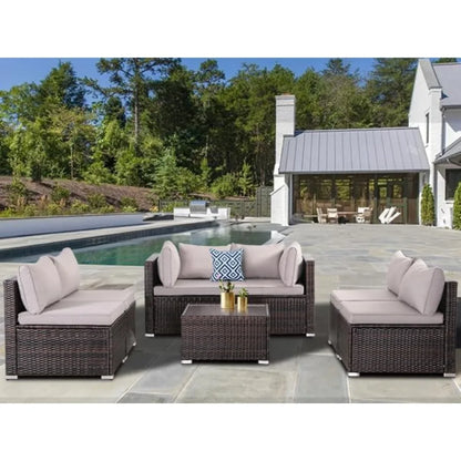 7-Piece Modular Patio Furniture Set - Wicker Outdoor Sectional Sofa