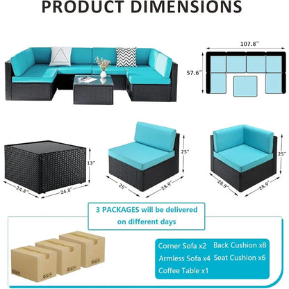 7 Pieces Outdoor Furniture Rattan Sectional Patio Sofa Set