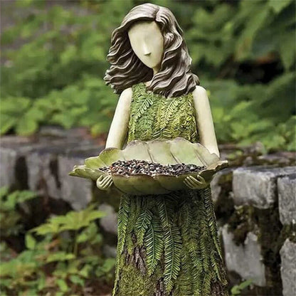 Charming Fairy Forest Girl Bird Feeder Garden Statue