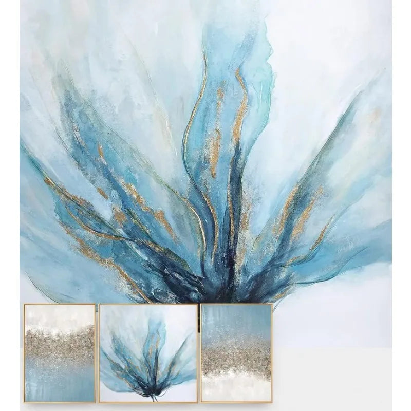 Blue Floral Canvas Wall Art - 3-Piece Set