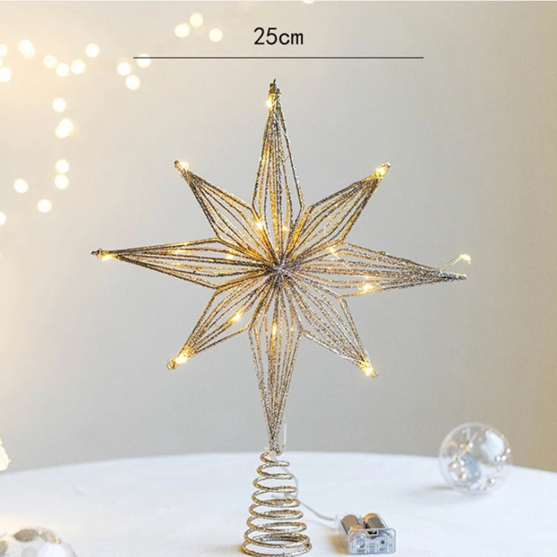 Champagne Gold Christmas Tree Toppers Star LED Light – Elegant Holiday Tree Decoration