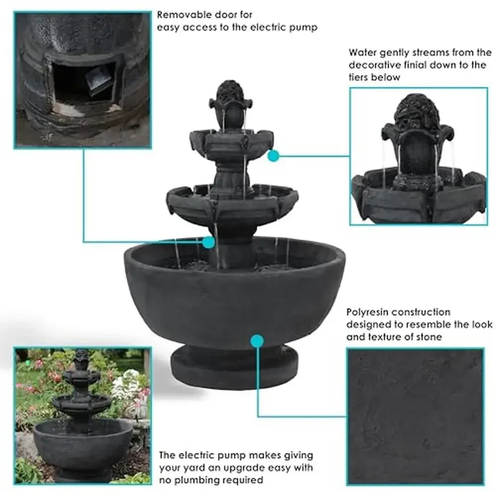 Relaxing 3-Tier Outdoor Water Fountain Feature