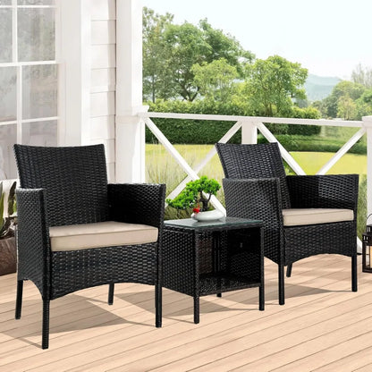 3-Piece Outdoor Patio Furniture Set with PE Rattan Chairs and Table