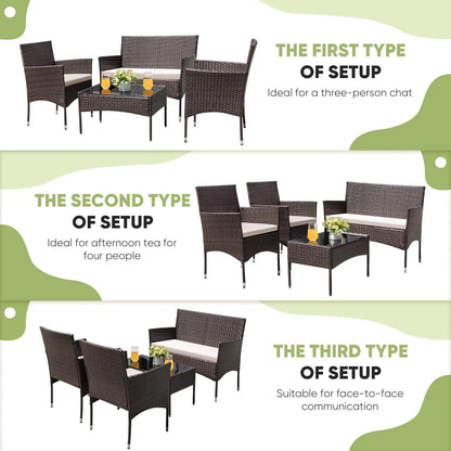 4-Piece Outdoor Wicker Patio Conversation Set – Loveseat, Chairs & Coffee Table