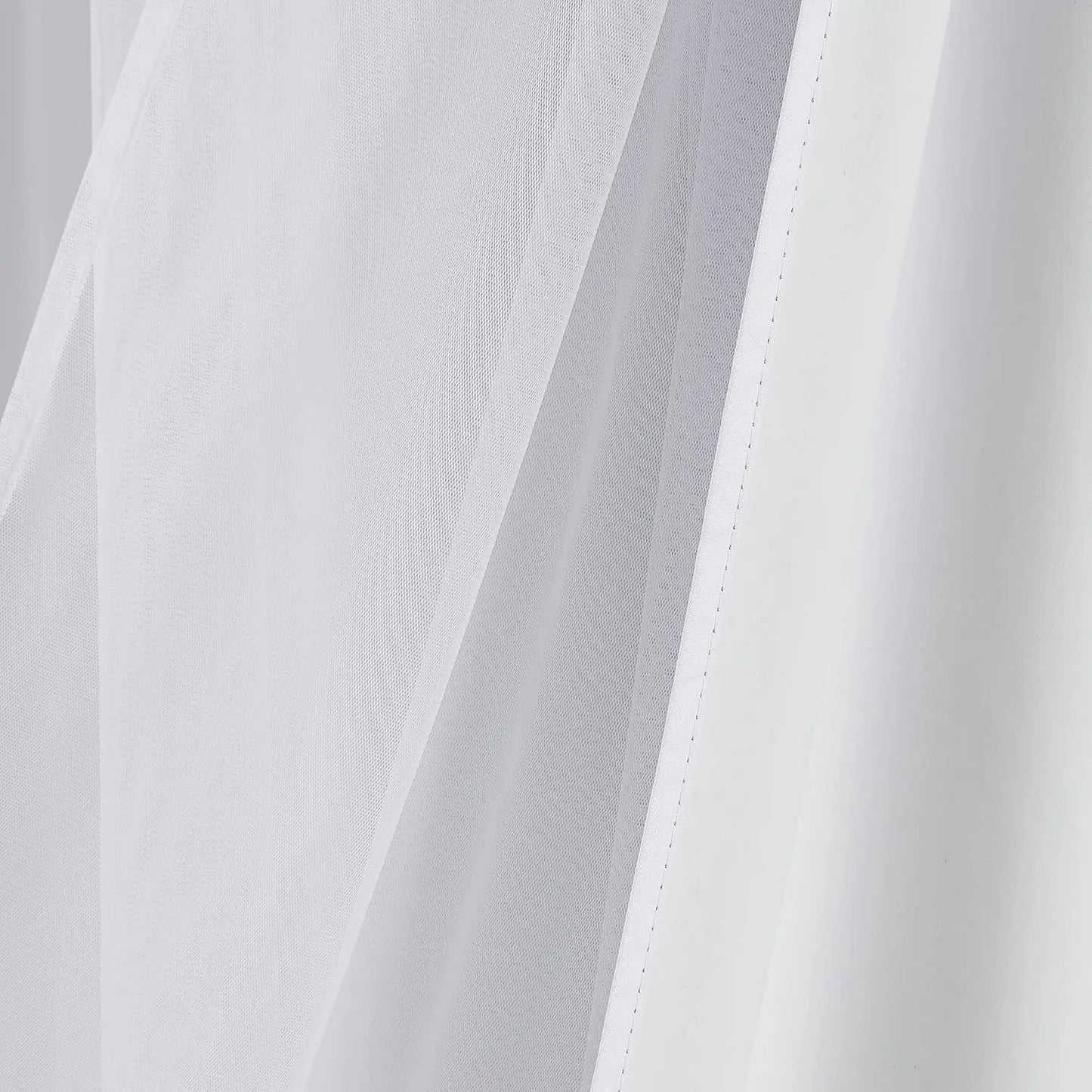 White Double Layer Blackout Curtains with Sheer Overlay – 2 Panel Set