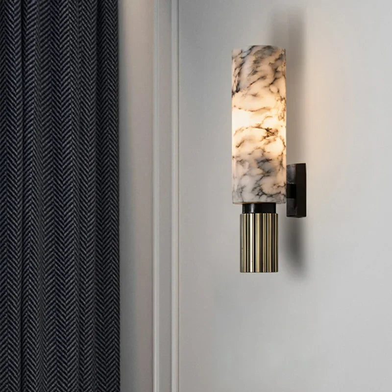 Modern Natural Marble Wall Lamp with Copper Accents