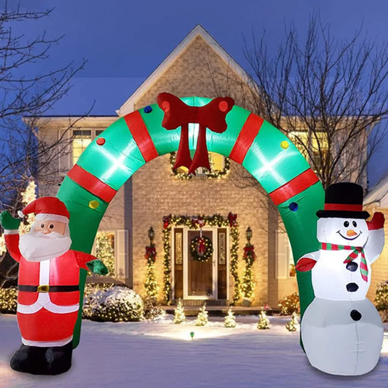 Festive Inflatable Santa Claus & Snowman Welcome Arch with LED Lights!