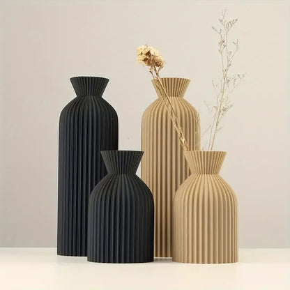 Elegant Black & Beige Plastic Vase - Boho Chic Decorative Centerpiece