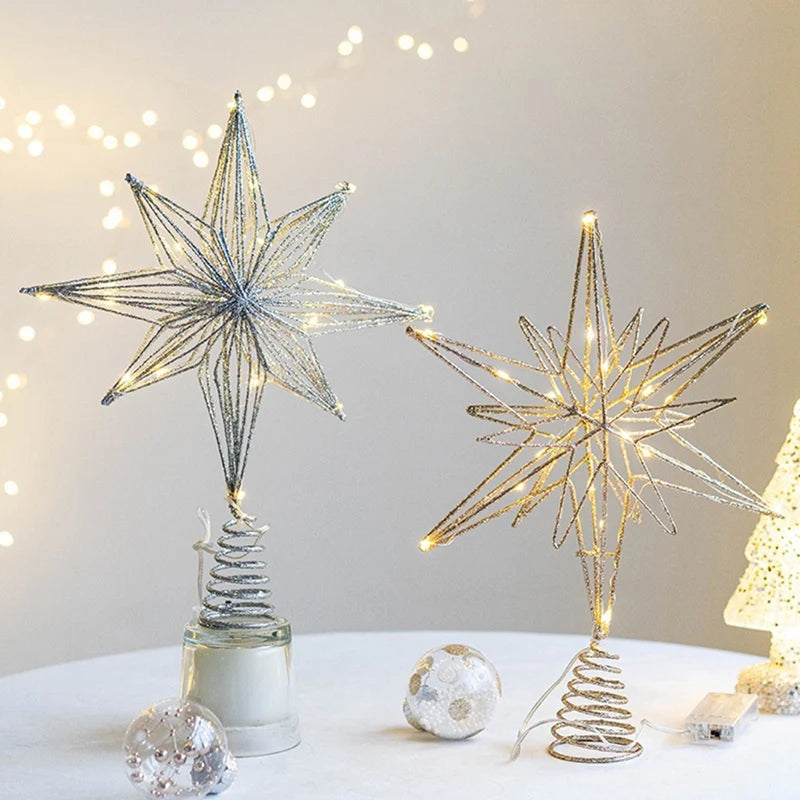 Champagne Gold Christmas Tree Toppers Star LED Light – Elegant Holiday Tree Decoration