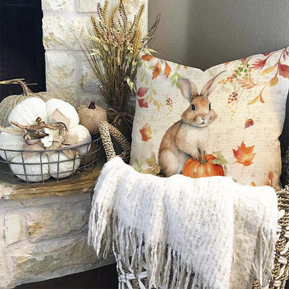 Happy Fall Pumpkin Bunny Pillow Cover – Autumn Thanksgiving Decor