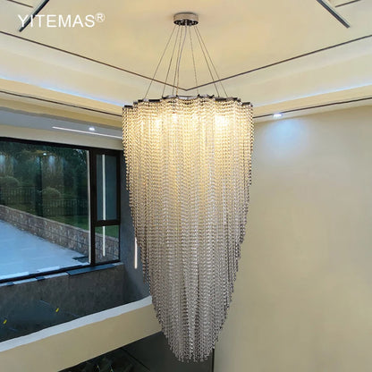 Large Tassel Chandelier – Elegant Silver Aluminum Chain Suspension Lamp