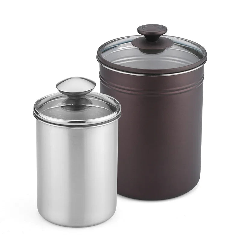 Stainless Steel Grains Storage Canister with Glass Lid - Kitchen Storage Solution