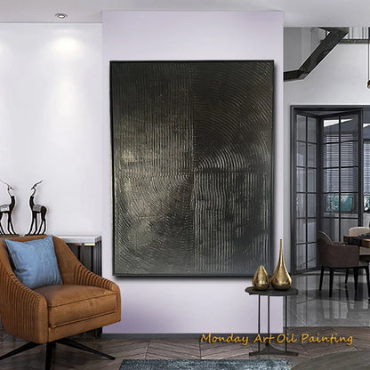 Hand-Painted Textured Abstract Black Canvas Art