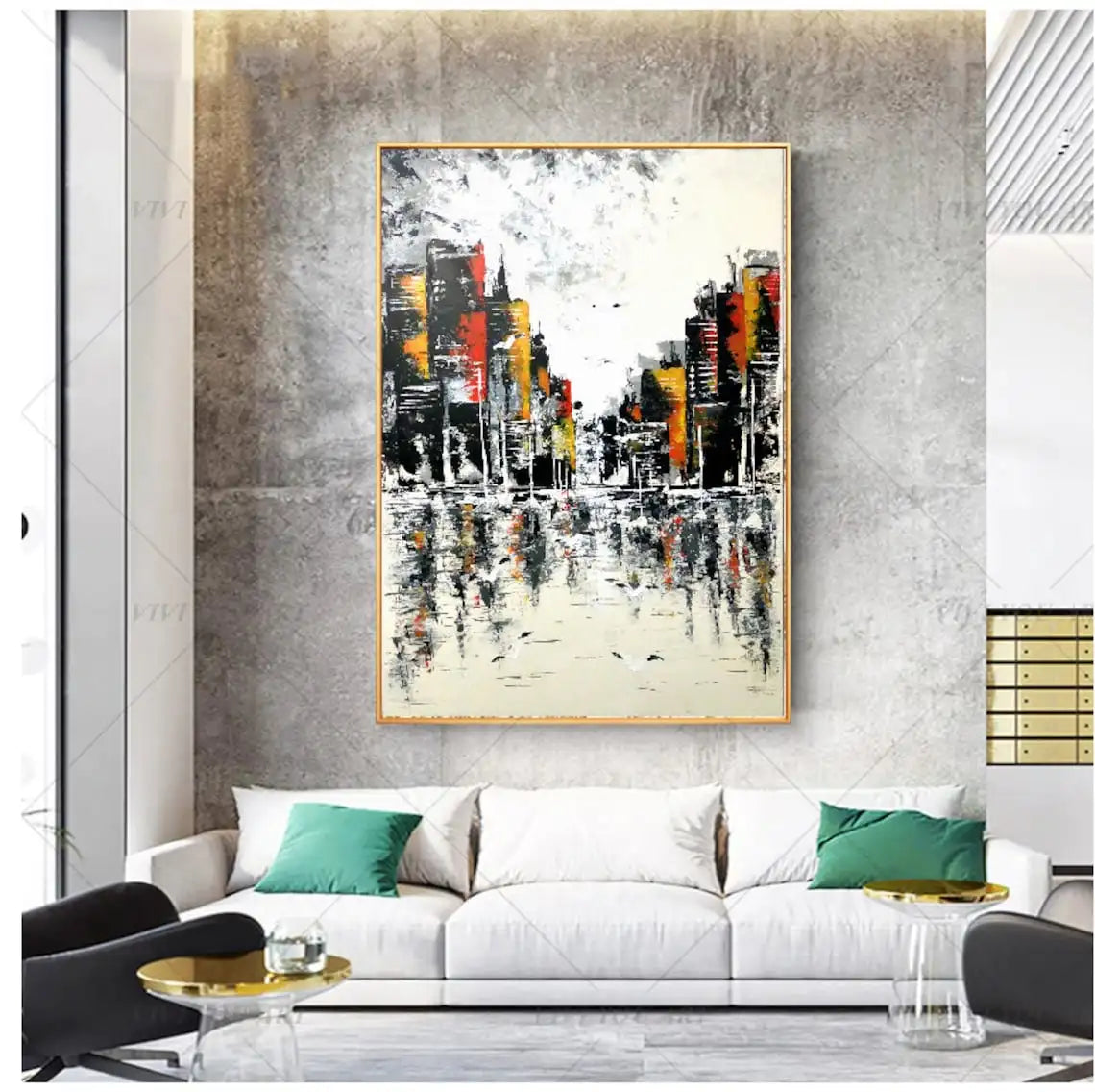 Large Handmade Beige & Gold Abstract Art Painting - Scandinavian Wall Decor