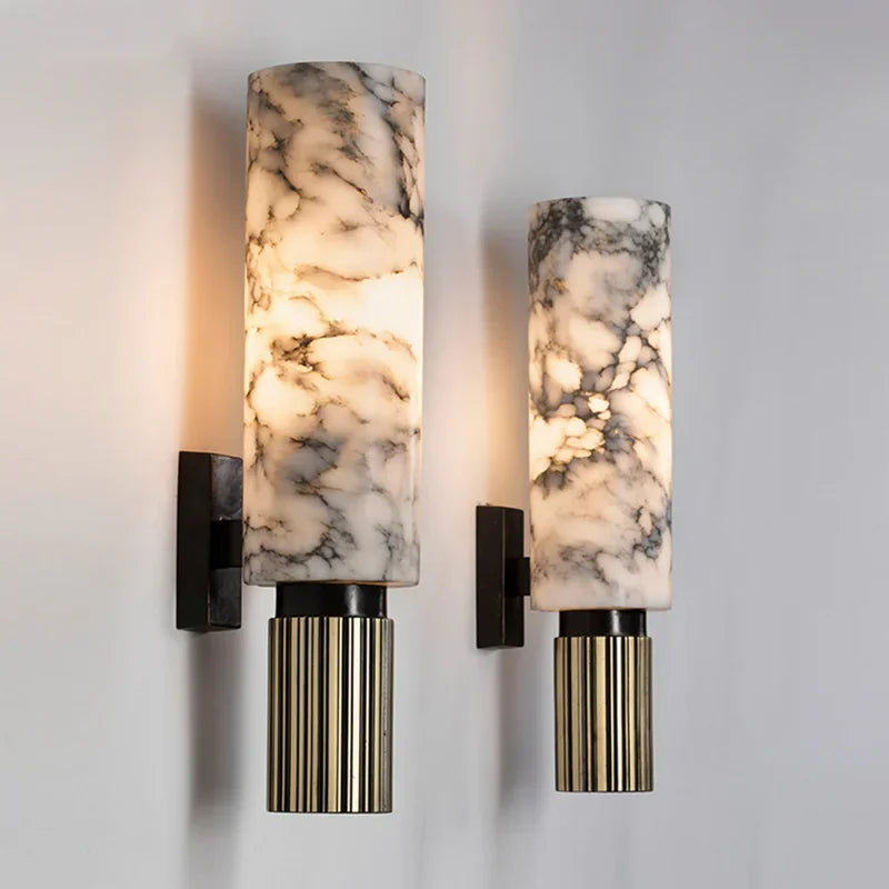 Modern Natural Marble Wall Lamp with Copper Accents