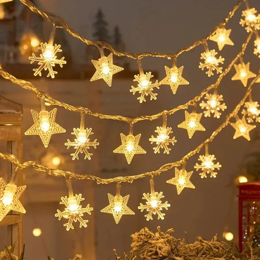 Christmas Decoration for Home Christmas Lights Snowflake String Lights Fairy LED Lamp New Year 2025 Tree Garden Noel 6