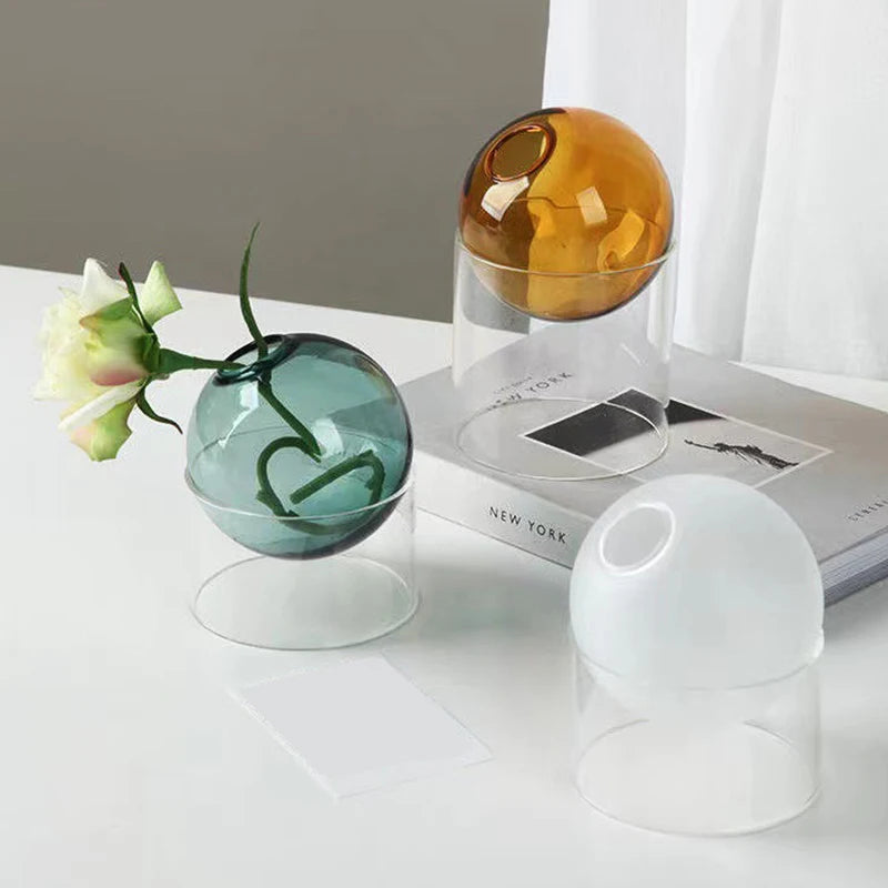 Mini Round Glass Flower Vase – A Delightful Touch of Nature for Your Space