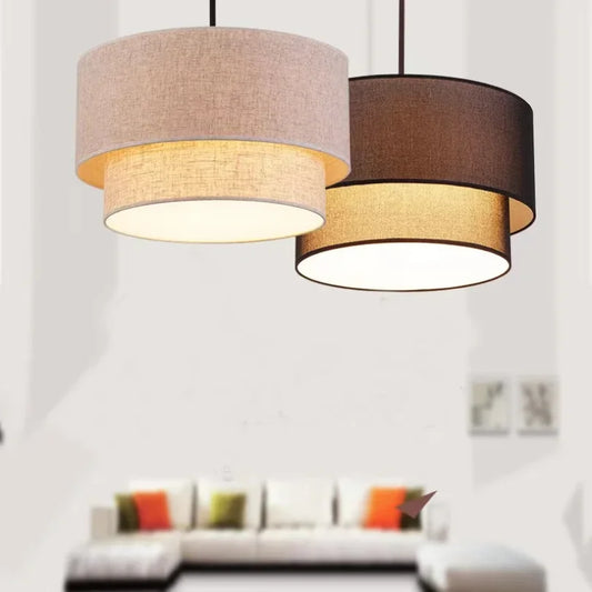 Linen Fabric Pendant Light | Black & Beige Hanging Lamp for Modern Home Decor