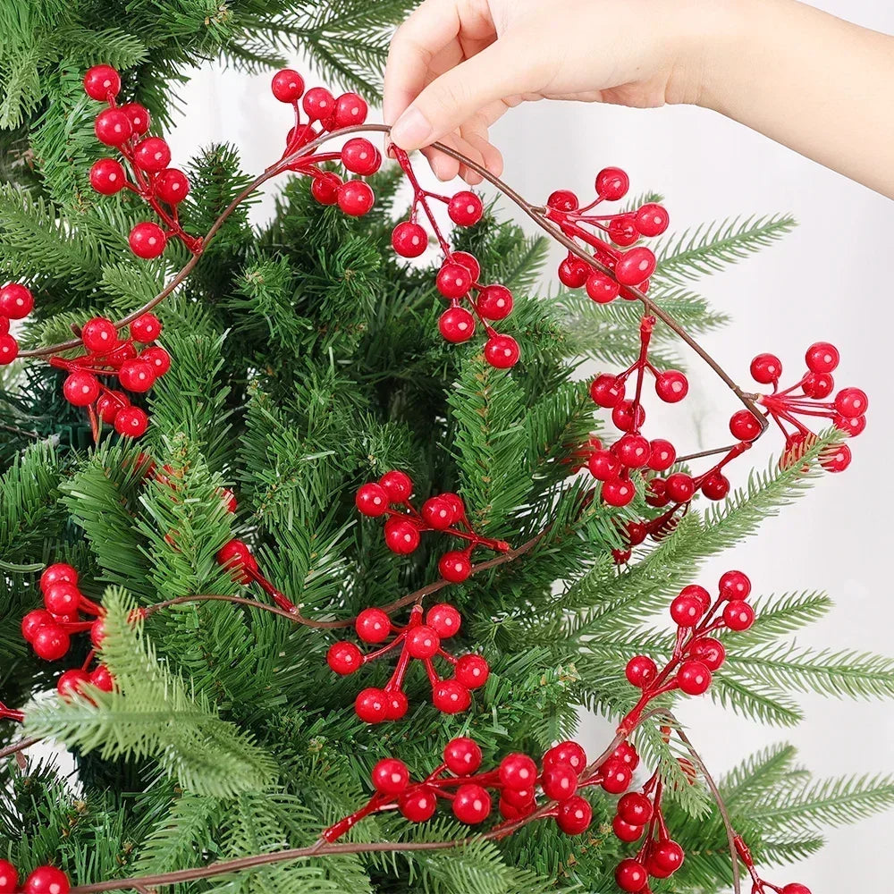 Red Berry Vine DIY Hanging Wreath Artificial Holly Berries Rattan Christmas Tree Garland Decorations Wedding Photo Props Plants