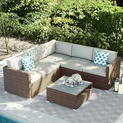 4-Piece Outdoor Sectional Sofa Set – Modern Wicker Patio Conversation Set