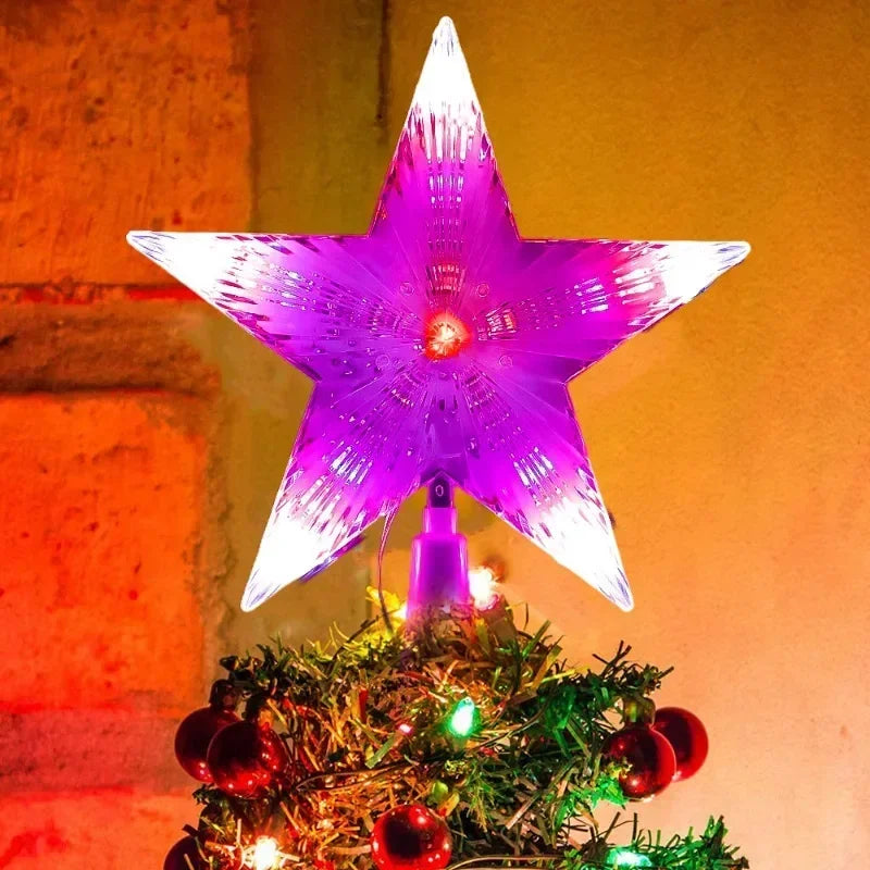 Christmas Star Tree Topper Lights LED Glowing Star Lamp Sparkling Night Light Xmas Tree Top Ornaments New Year Home Party Decor