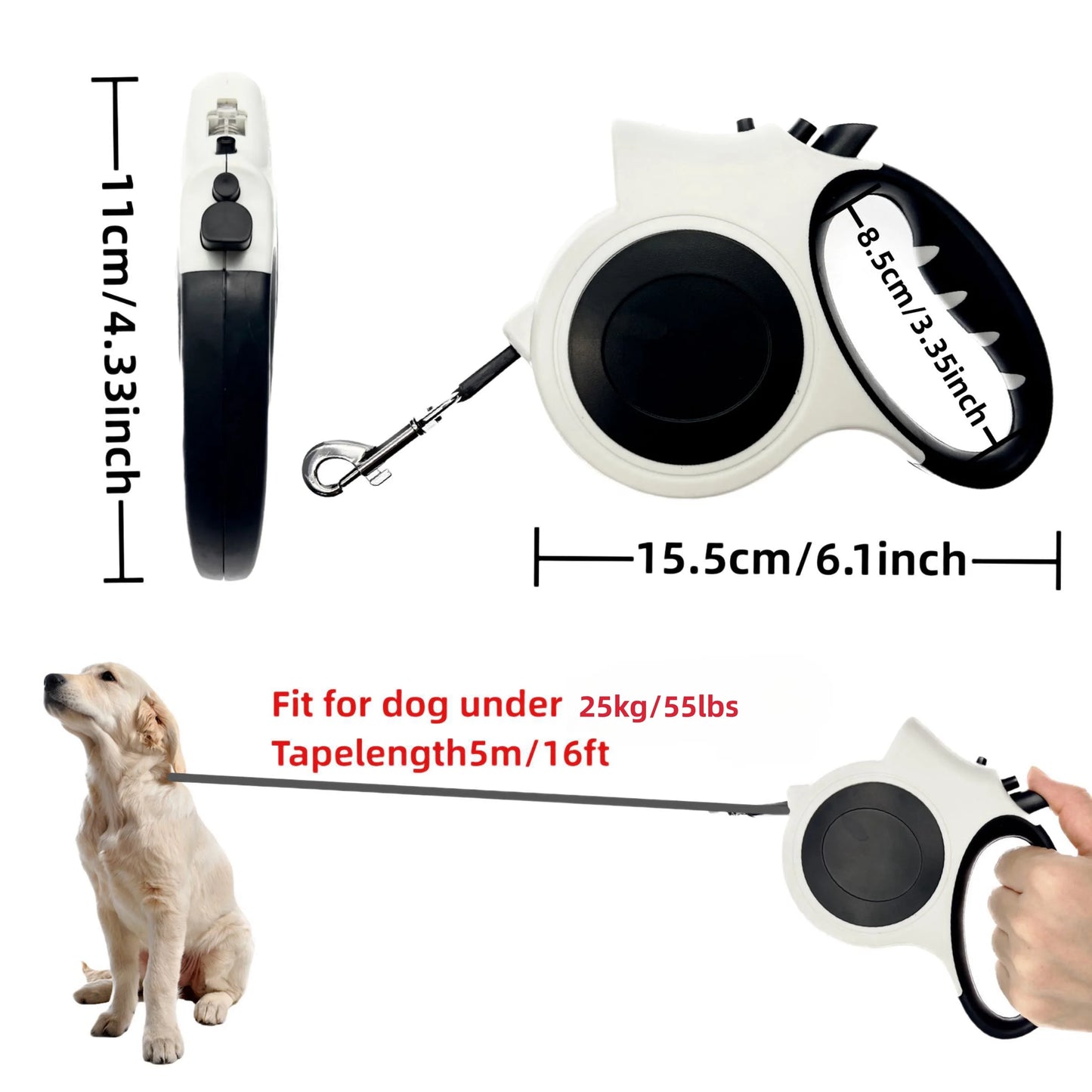 Adjustable 16 ft Illuminated Retractable Dog Leash