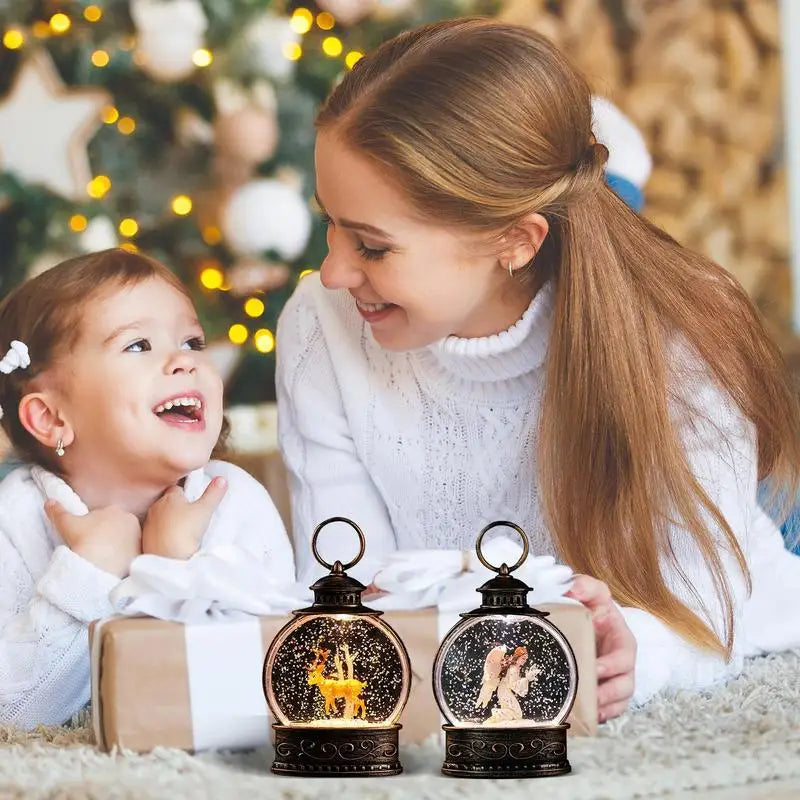 Christmas Snow Globes Lighted Snow Globe Lantern Battery Powered With Swirling Glitter Christmas Festive Snow Globe Lantern