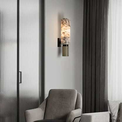 Modern Natural Marble Wall Lamp with Copper Accents