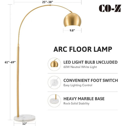 Modern Arc Floor Lamp – 360° Rotatable Shade with Adjustable Height and Marble Base