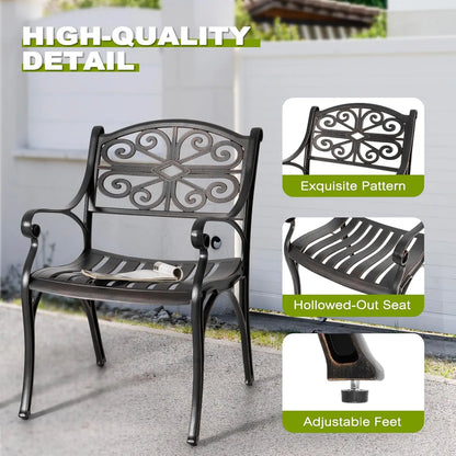 NUU GARDEN Set of 2 Cast Aluminum Patio Dining Chairs with Armrests