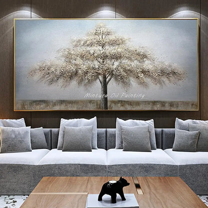 Mintura Large Size Handmade Artwork Handpainted Oil Paintings on Canva The Big Leafy Tree Modern Hotel Decor Home Decor Wall Art