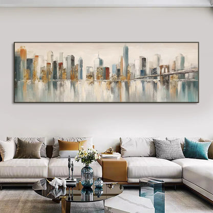 Modern Abstract Brooklyn Bridge Oil Painting - New York Cityscape Wall Art for Living Room Décor