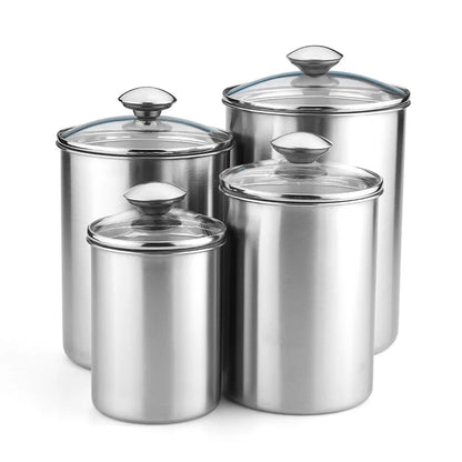 Stainless Steel Grains Storage Canister with Glass Lid - Kitchen Storage Solution