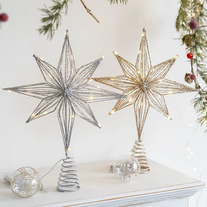 Champagne Gold Christmas Tree Toppers Star LED Light – Elegant Holiday Tree Decoration