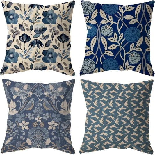 Blue Flowers Retro Farmhouse Pillow Covers – Rustic Charm for Any Home