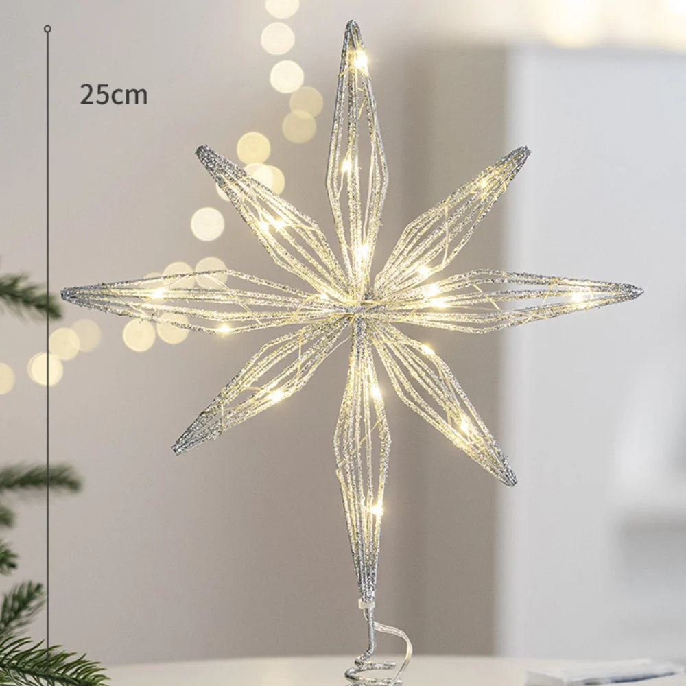 Christmas Tree Toppers Glitter Gold Star Tree Topper Lighted with Warm White LED Lights for Holiday Decoration Party Indoor Deco