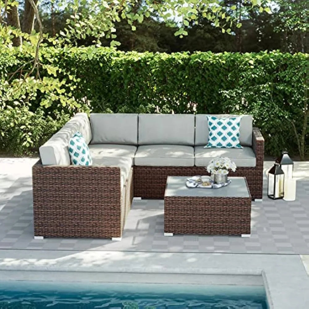 4-Piece Outdoor Sectional Sofa Set – Modern Wicker Patio Conversation Set