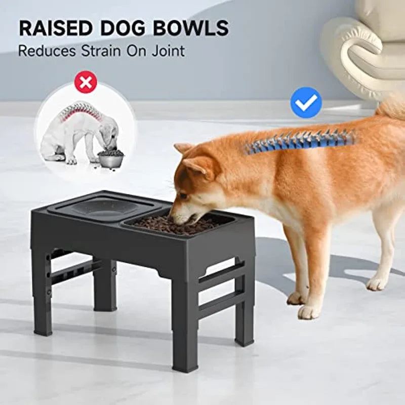 Elevated Dog Bowl with Adjustable Heights, Slow Feeder & No-Spill Design