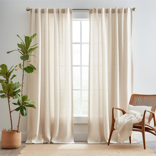 Farmhouse Style Natural Linen Light-Filtering Curtains