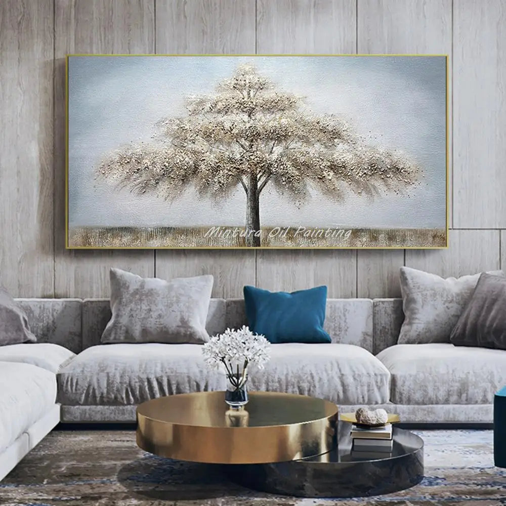 Mintura Large Size Handmade Artwork Handpainted Oil Paintings on Canva The Big Leafy Tree Modern Hotel Decor Home Decor Wall Art