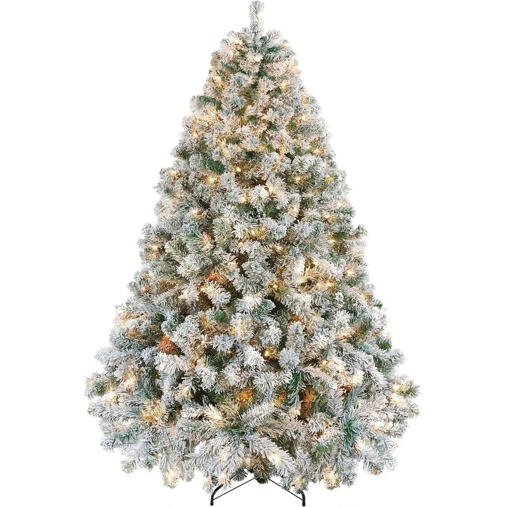 6ft Pre-Lit Snow Flocked Christmas Tree – Warm White Lights & Festive Glow