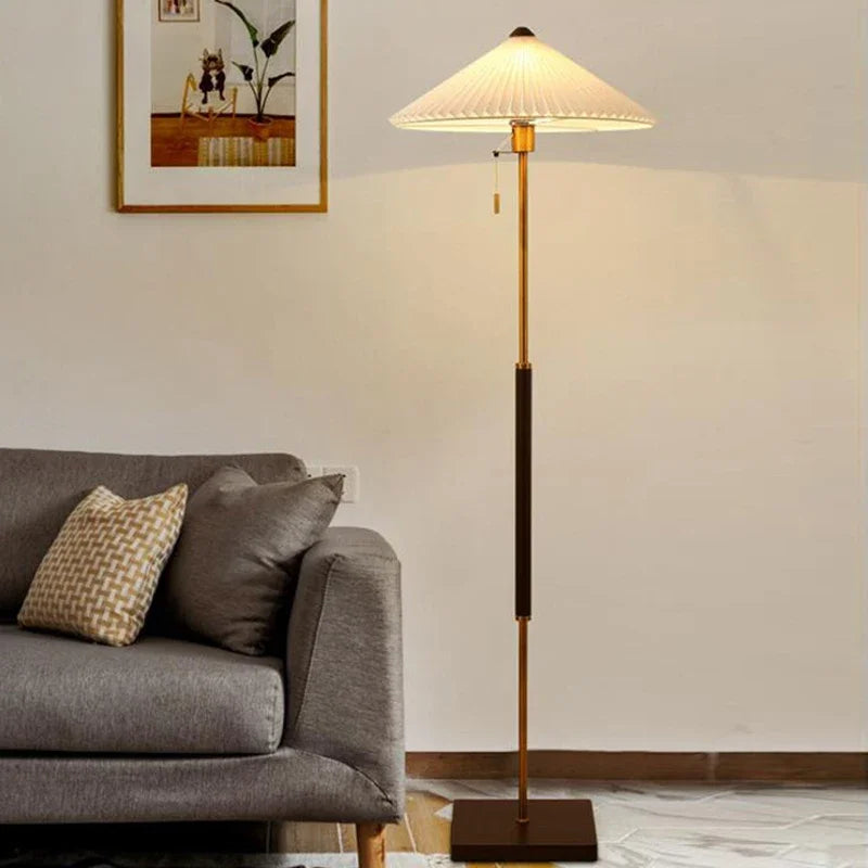 Wood LED Floor Lamp with Fabric Lampshade