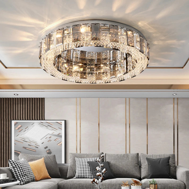 Smokey Gray Crystal Luxury Ceiling Chandeliers – Elegant LED Hanging Lights for Your Home