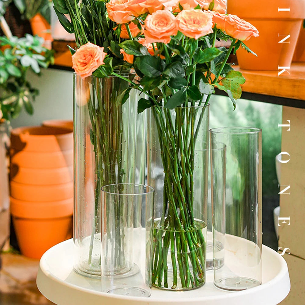 Transparent Cylinder Flower Vase – A Timeless and Elegant Centerpiece